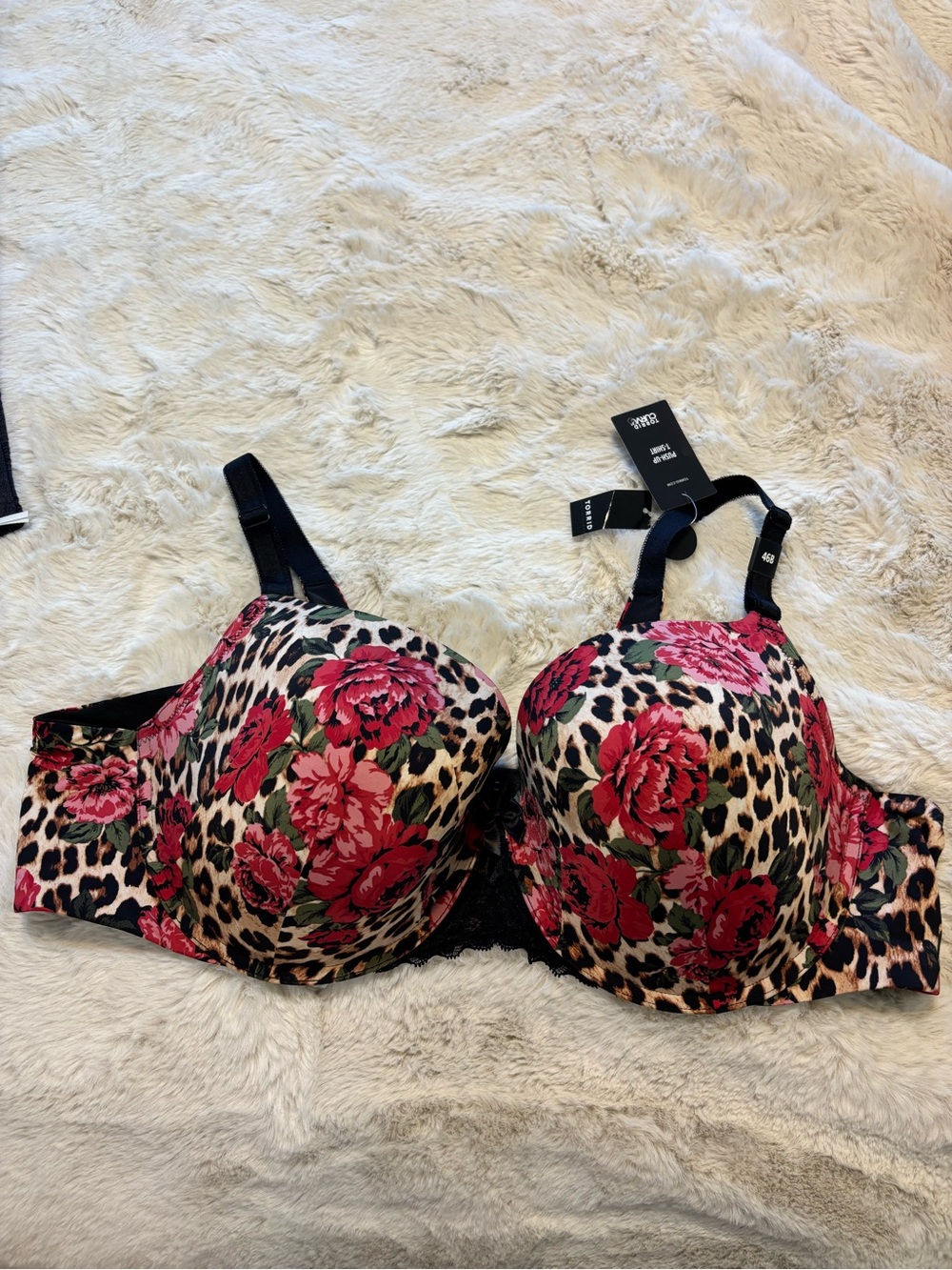 Torrid Curve 46B Floral Rose & Leopard Print Push up Underwire Bra - NWT